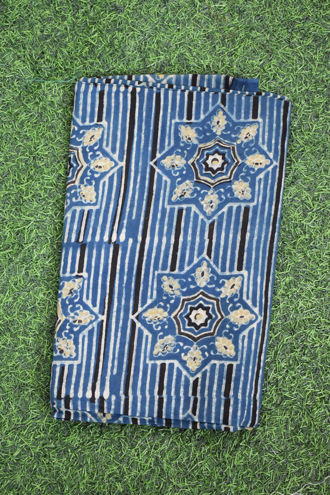 Block Print Ajrakh Cotton Suit with designer Ajrakh neck yoke /panel & Dupatta