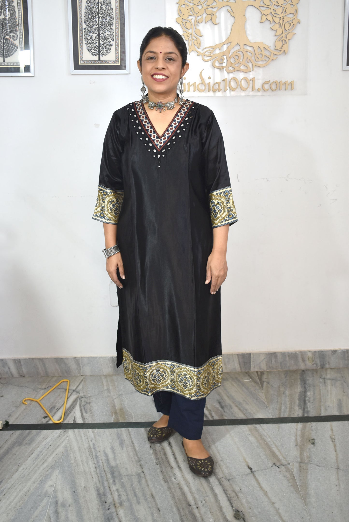 Beautiful Mashru Silk Kurta with Ajrakh patch Kutch mirror work size - 40-46