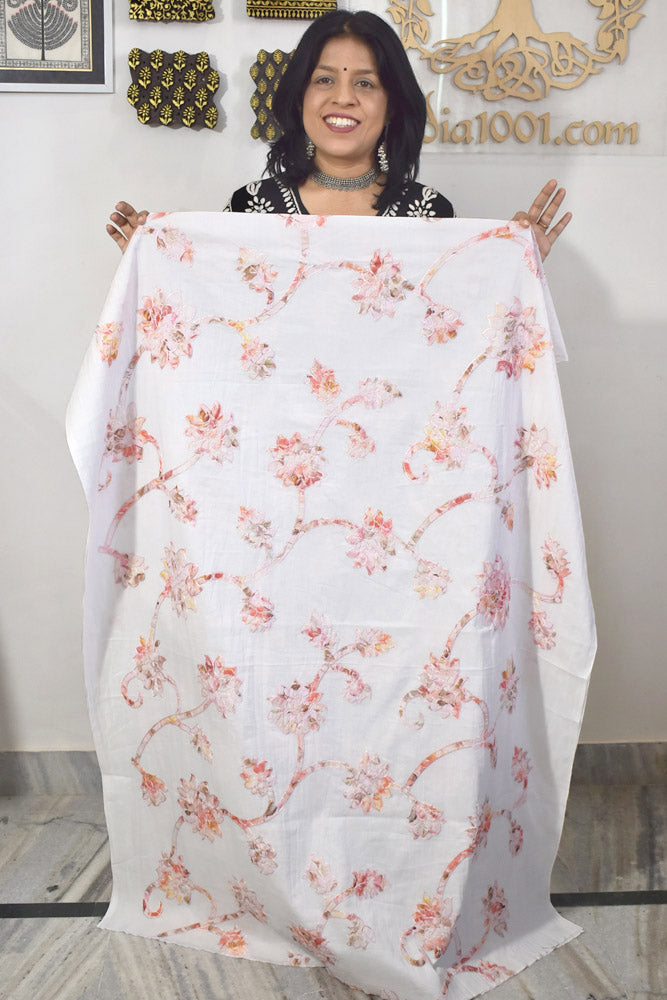 Beautiful cotton ( Kurta) fabric with embroidery - 2.5 mtrs - color White - dyeable
