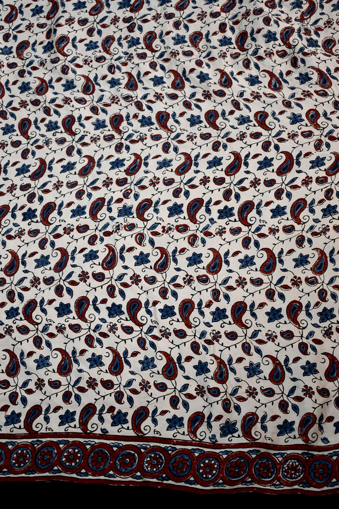 Elegant Hand Block Printed Ajrakh Modal Silk Saree with Mirror Work & tassels