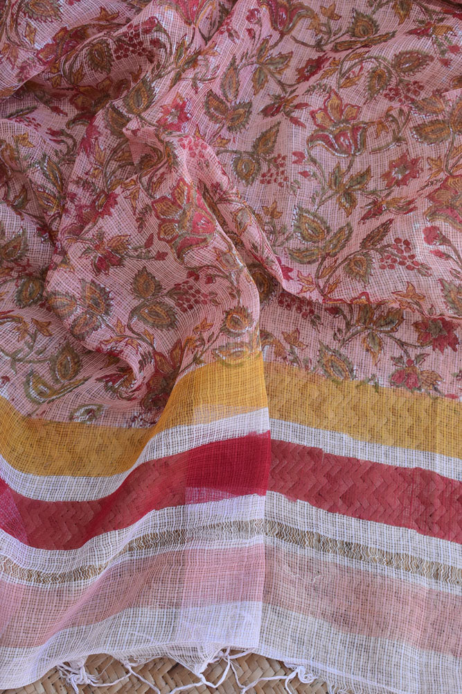 Hand Block Printed Kota Cotton Dupatta with zari border