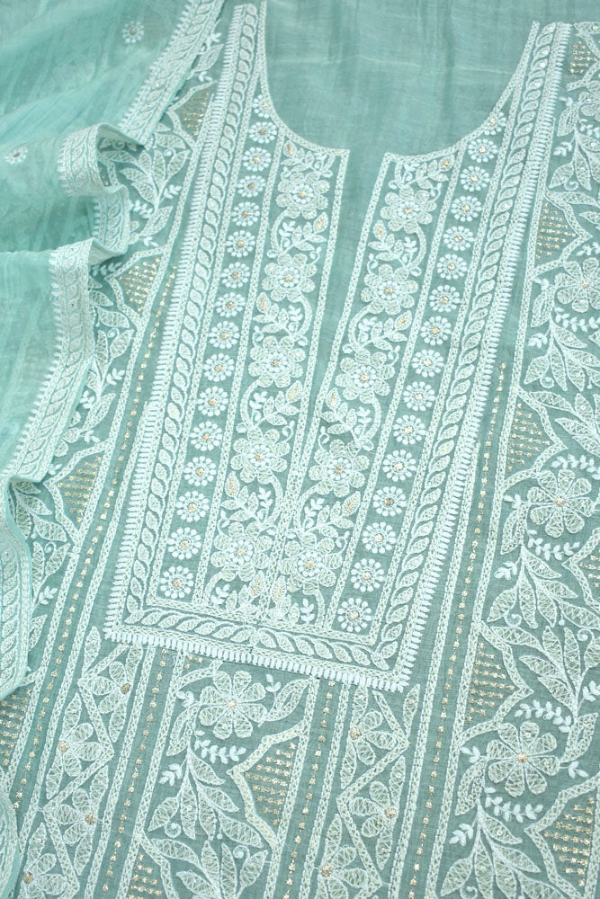Gorgeous Mul Chanderi Kurta fabric & Dupatta set with embroidery