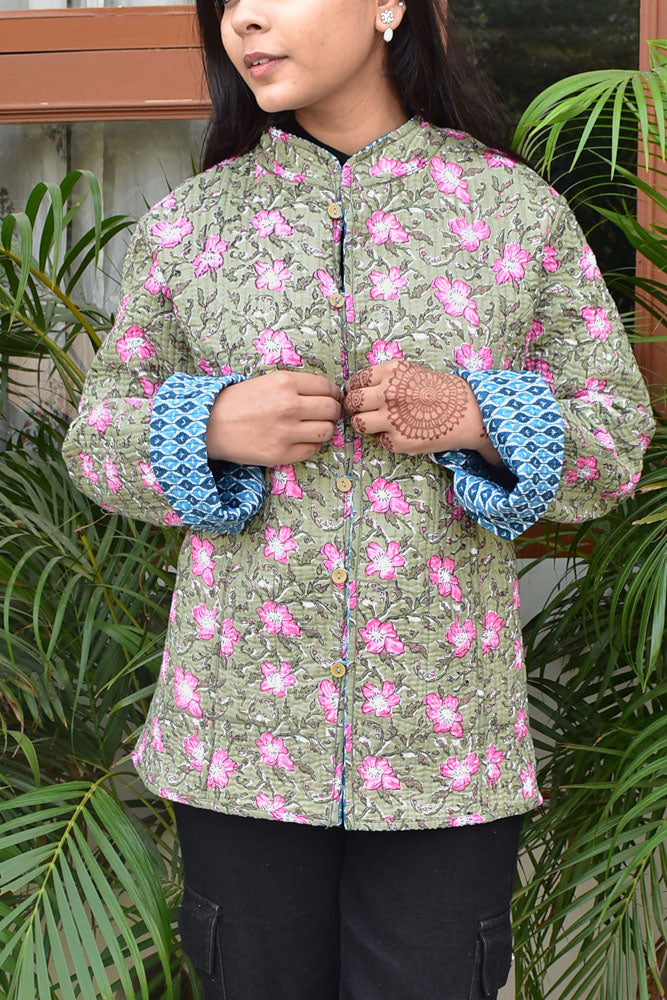 Block Print Quilted Reversible cotton jacket - Size 46