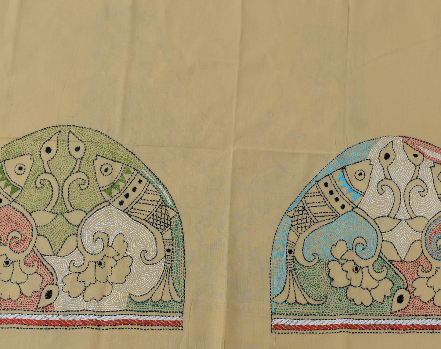 Cotton Blouse fabric with Hand Nakkshi Kantha work