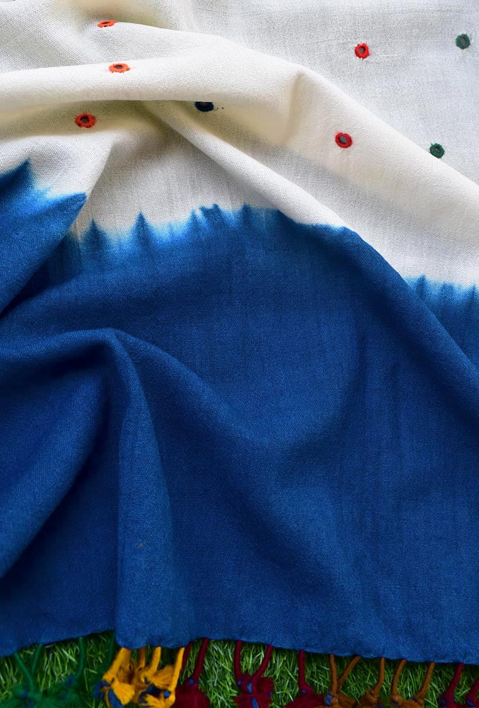 Hand woven Kutch Merino Wool Stole with Mirror work and tassels