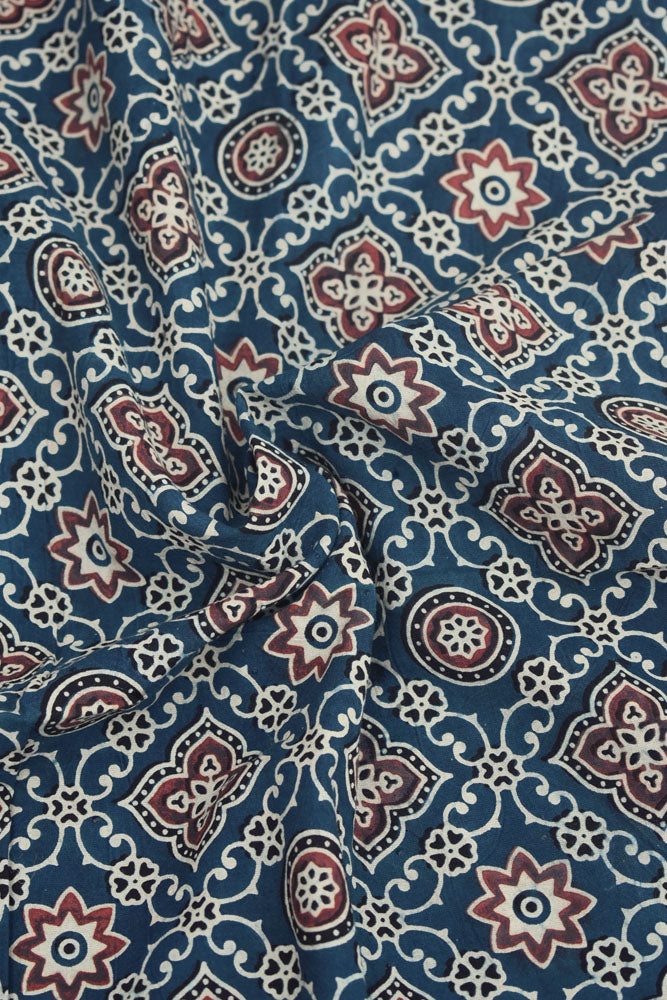 Ajrakh Hand Block Printed Cotton Cut ( blouse) Fabric