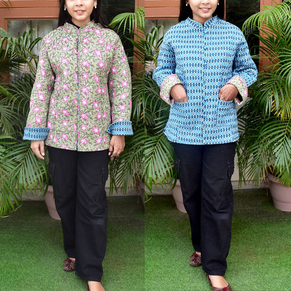 Block Print Quilted Reversible cotton jacket - Size 46