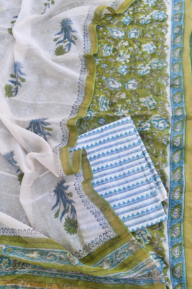 Beautiful Hand Block Printed Chanderi unstitched suit fabric