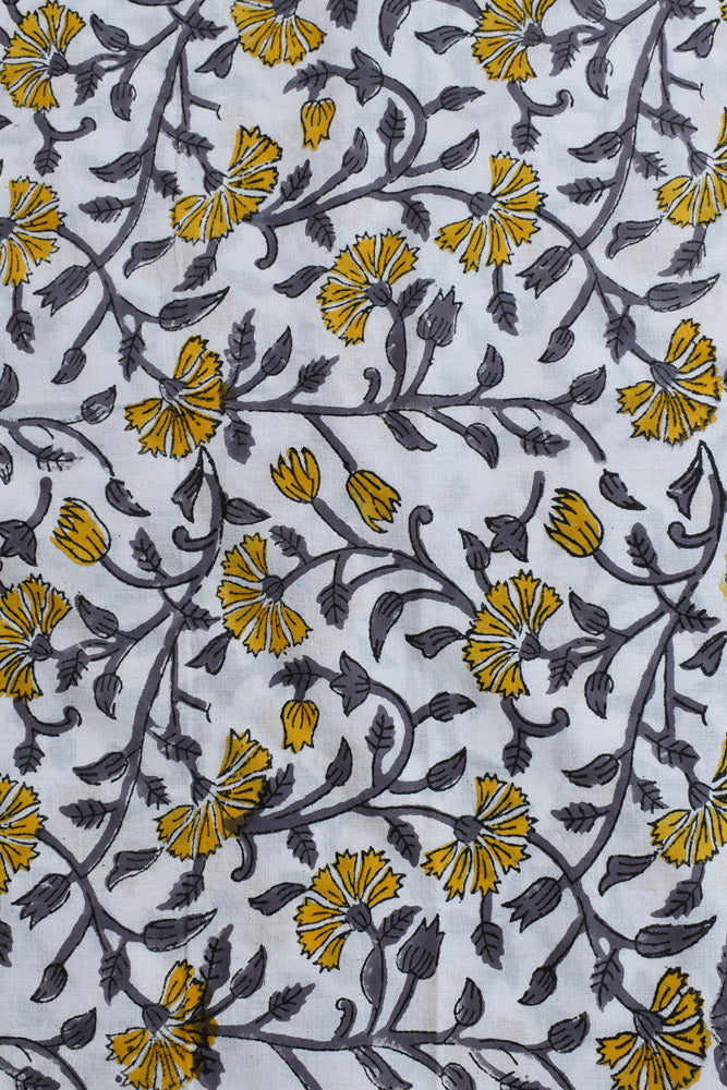 Beautiful Hand Block Printed Running Cotton Fabric ( 2.5 mtrs cut)