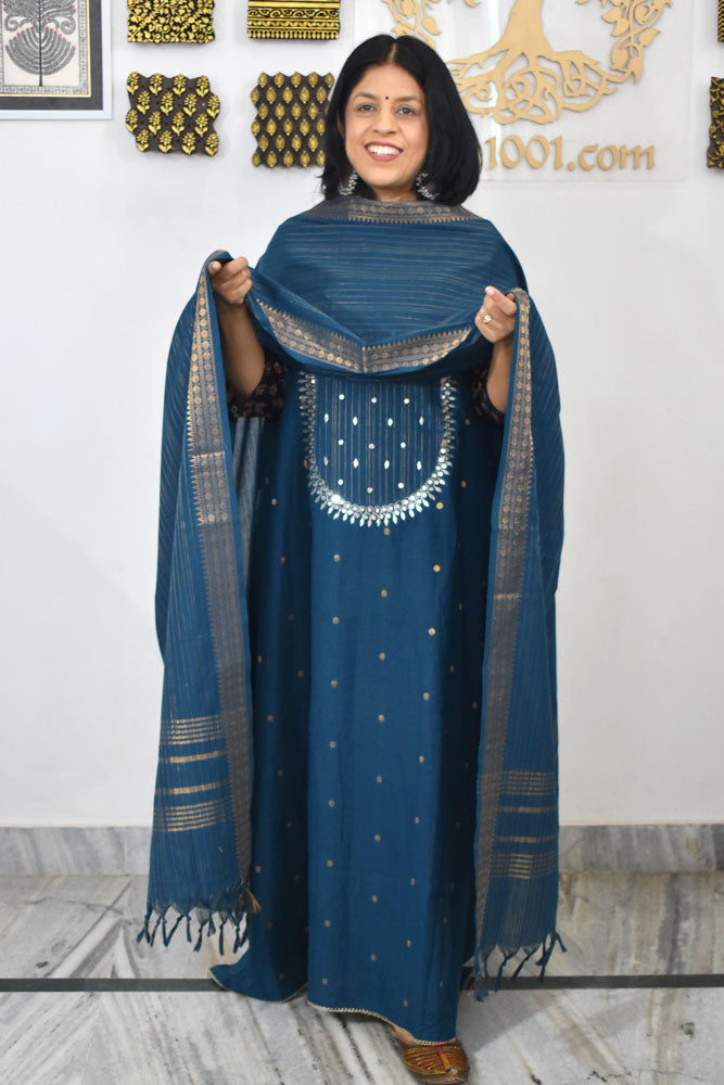 Handwoven Cotton suit with Hand Embroidery & Gota Patti work