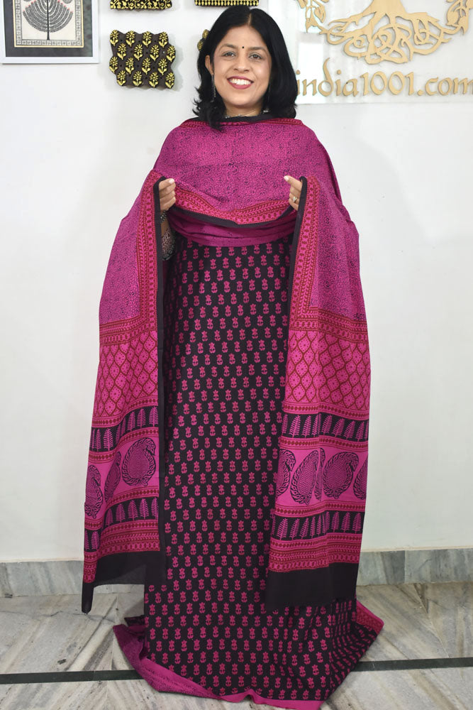 Bagh Hand Block Printed unstitched 3 pc Cotton suit fabric from MP