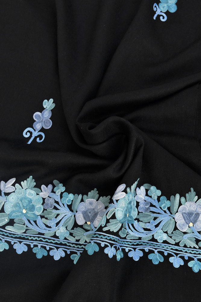 Elegant, Fine & Soft Semi Pashmina Woolen Stole with Aari work Embroidery