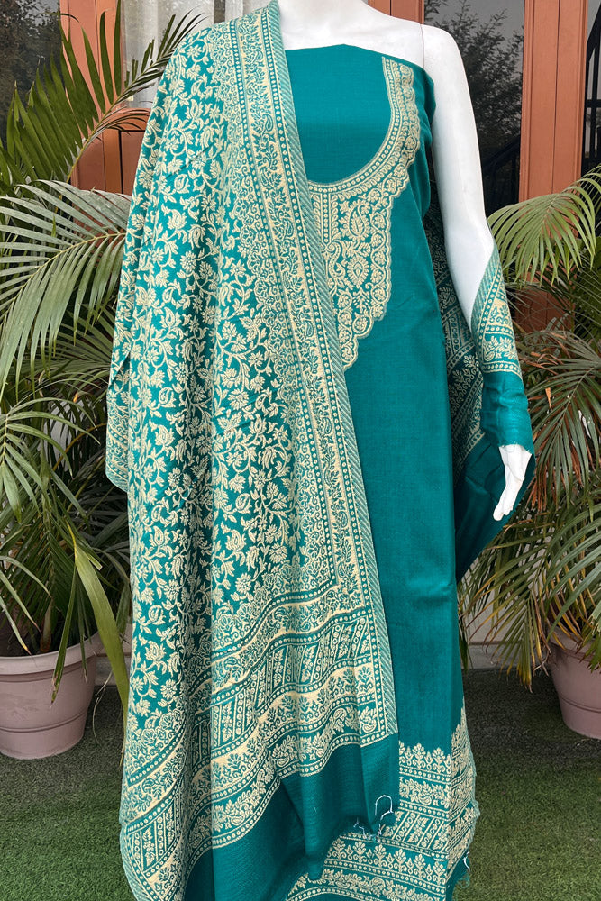 Beautiful Woolen Suit fabric & Stole with Neck yoke and daaman on the kurta & Allwork thread work Stole