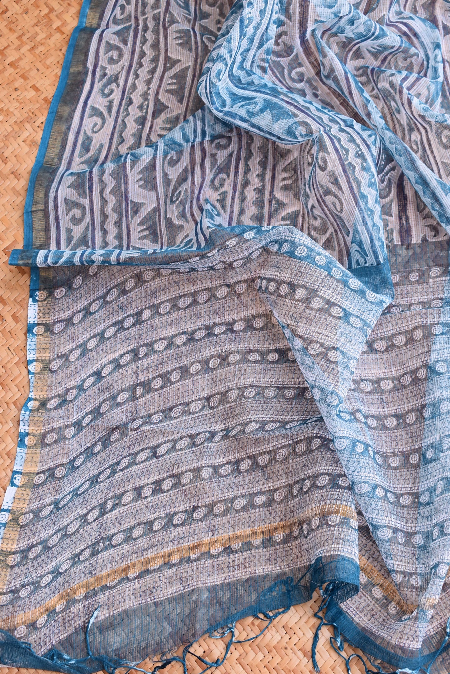 Hand Block Printed Kota Cotton Dupatta with zari border