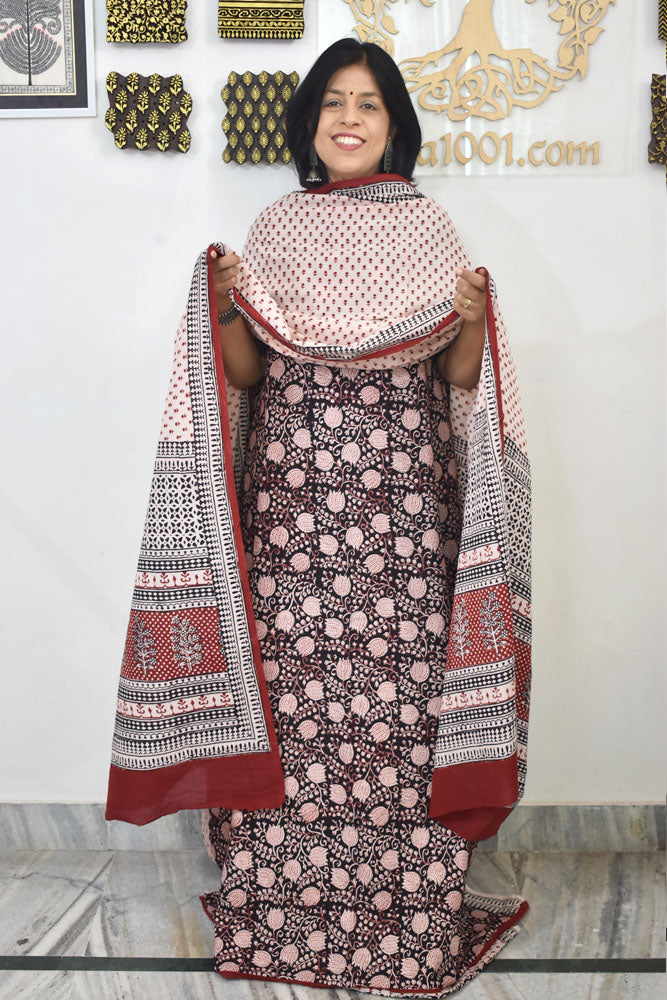 Bagh Hand Block Printed unstitched 3 pc Cotton suit fabric from MP