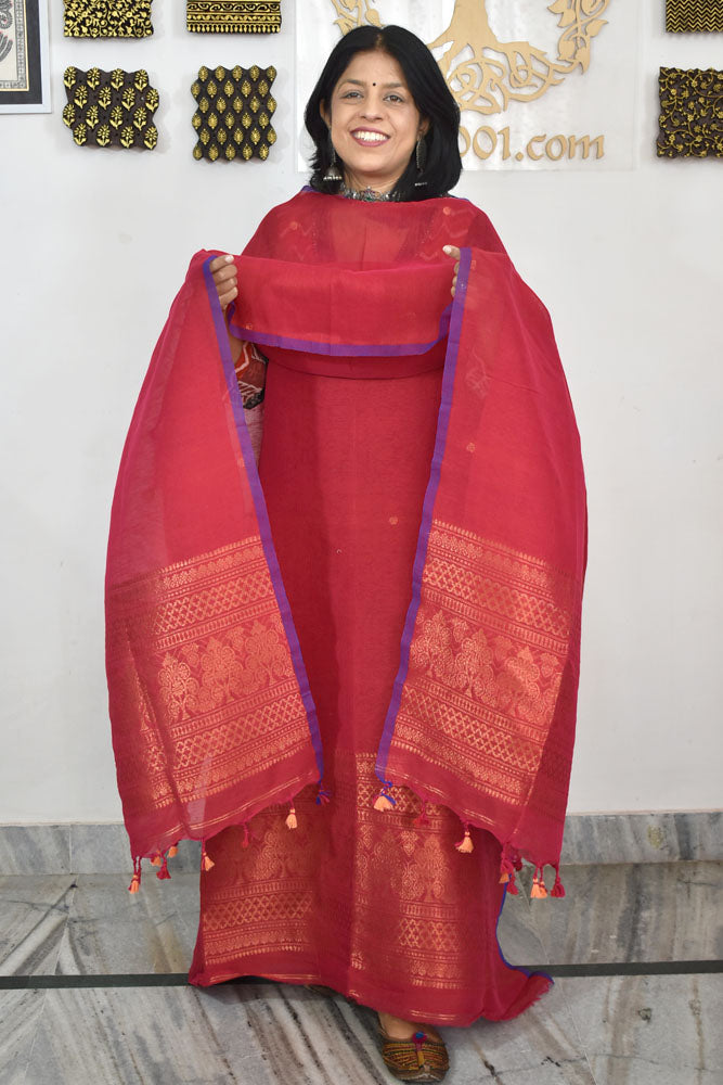 Kalakriti : Beautiful Hand Woven Pure Linen Jamdani Kurta Fabric & Dupatta set