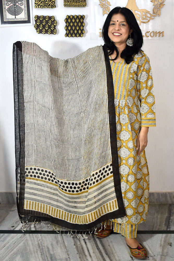 Elegant Hand Block Printed Pure Linen dupatta