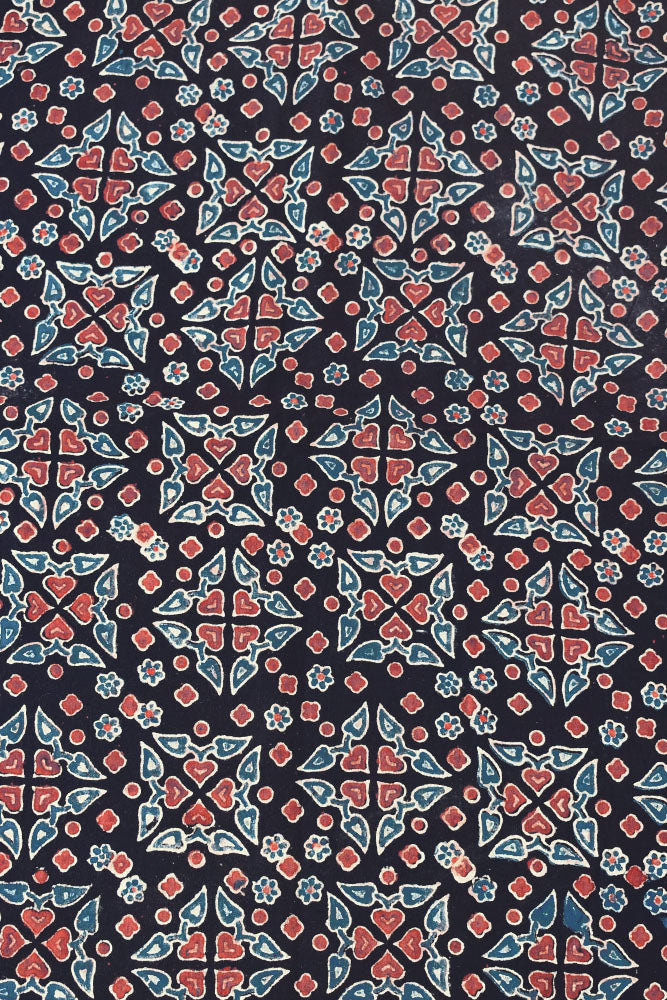 Ajrakh Hand Block Printed Cotton Fabric - 2.5 mtrs