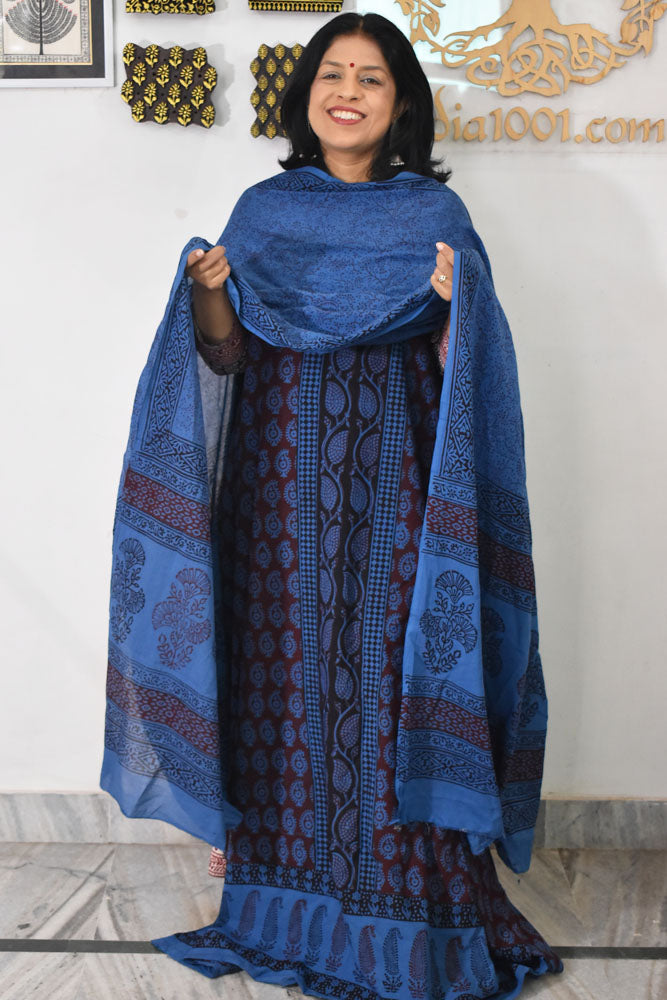 Bagh Hand Block Printed unstitched 3 pc Cotton suit fabric with Placement block print from MP