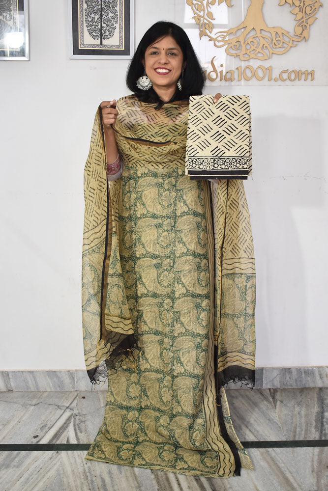 Beautiful Kota Doria cotton suit with Block print