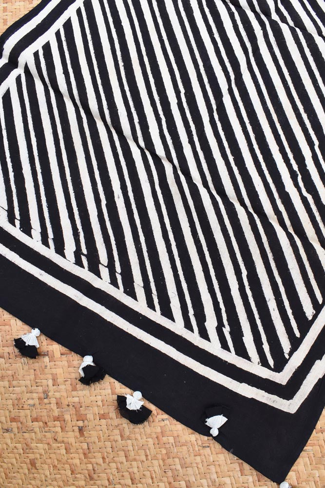 Elegant Hand block printed Cotton stole with cloth tassels