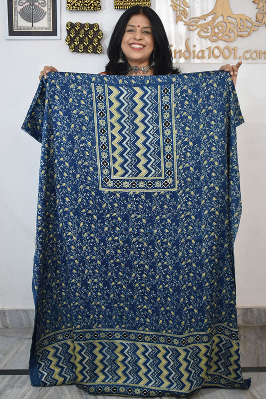 Designer Modal Silk Ajrakh Hand Block Print  Kurta Fabric - 2.5 mtrs cut