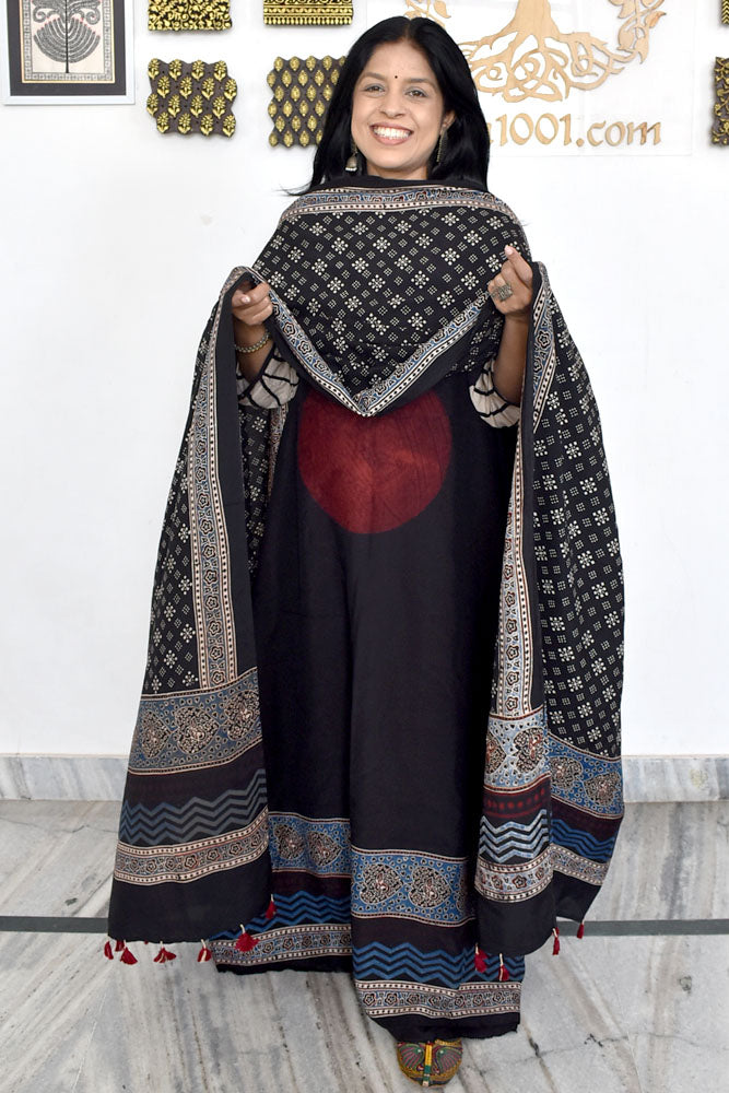 Designer Ajrakh Muslin Unstitched suit with Ajrakh Muslin Dupatta- 2 piece set