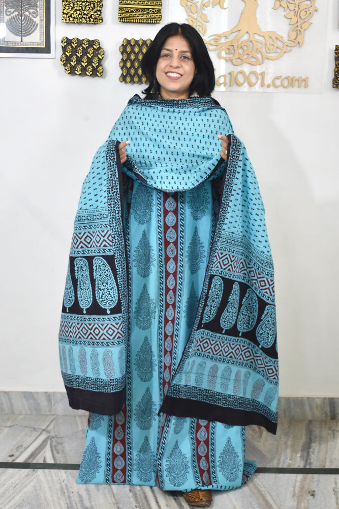 Bagh Hand Block Printed unstitched 3 pc Cotton suit fabric from MP