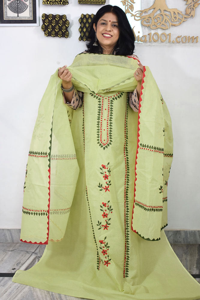 Elegant Kota Kurta & Dupatta set with Hand done Heavy Phool patti work & Cotton Bottom