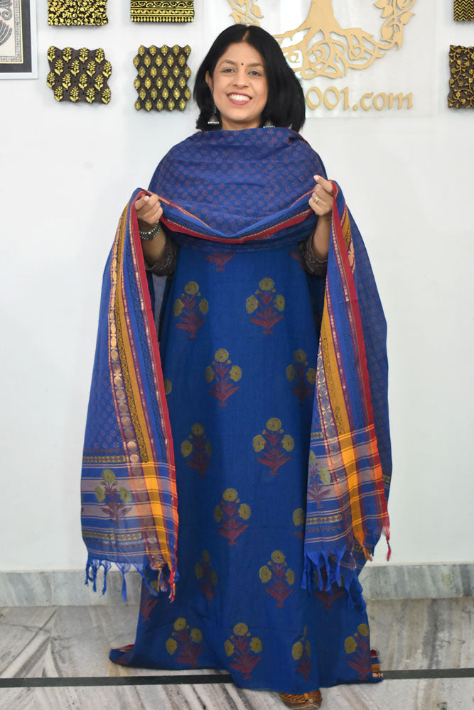 Beautiful Handwoven Cotton suit with Hand block print