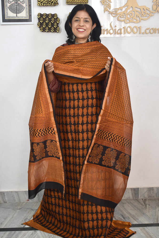 Classic Bagh Hand Block Printed unstitched 3 pcs Chanderi suit fabric