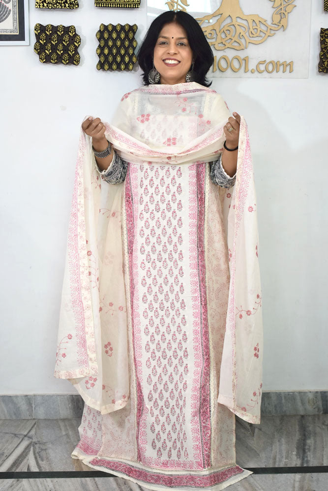 Beautiful Handwoven Cotton suit with Hand block printed Cotton Dupatta