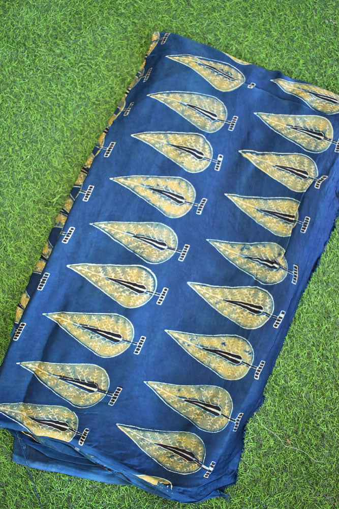 Beautiful Modal Silk Ajrakh Hand Block Print Fabric - 2.5 mtrs cut