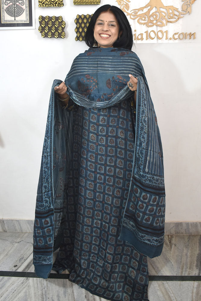 Beautiful Nashpal Hand Block Printed Modal Silk set