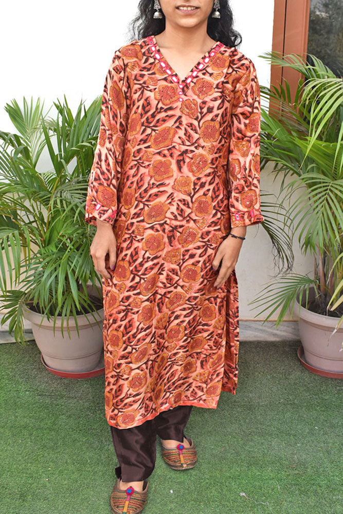 Beautiful Vanaspati Ajrakh Modal Silk with Kutch mirror work size - 38 - 46