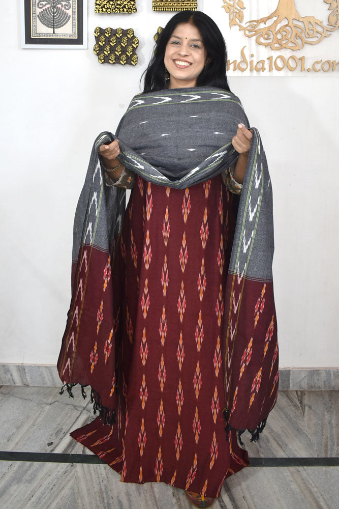Handwoven Ikkat Cotton kurta with Woven Ikkat Cotton Dupatta & Bottom