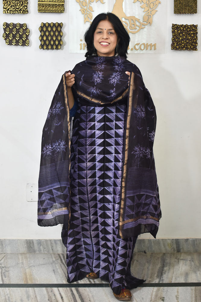 Premium Chanderi Silk Cotton Kurta dupatta sets with Nui Shibori Work