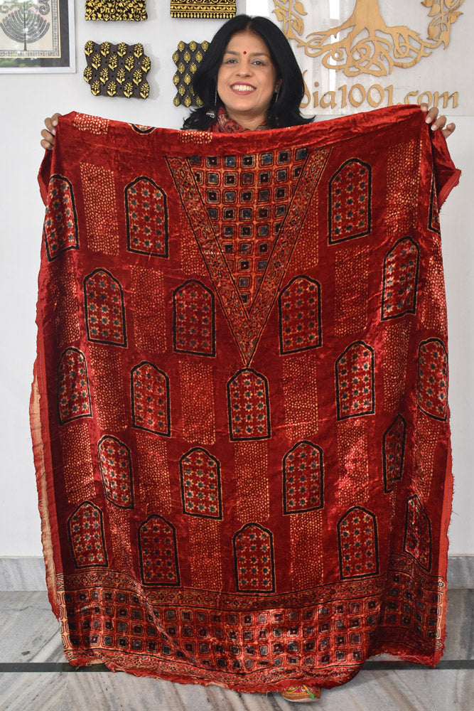 Ajrakh Velvet kurta fabric