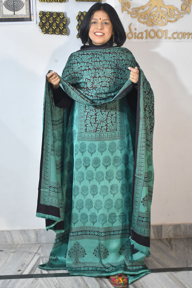 Bagh Hand Block Printed unstitched 3 pc Modal silk suit fabric from MP