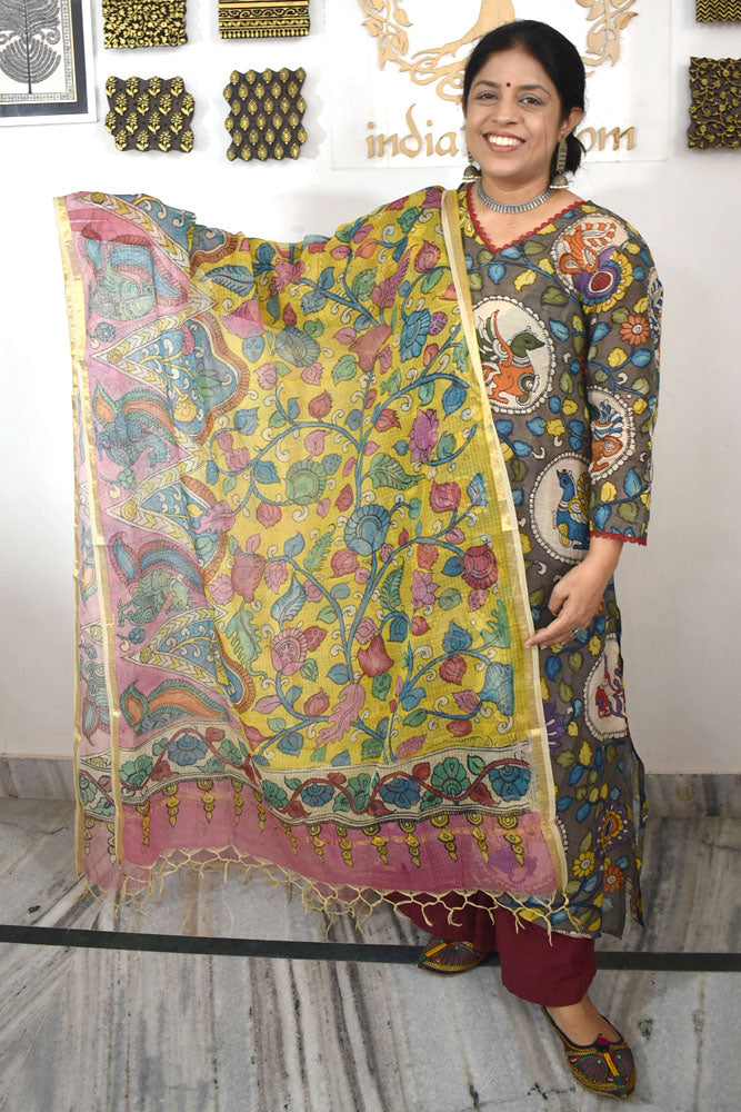 Beautiful Kota Cotton Hand Painted Kalamkari Dupatta