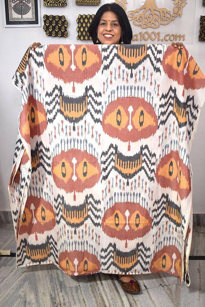 Multicolor Ikat Cotton Handloom 2.5mts Fabric with Uzbekistan Pattern Desigyn