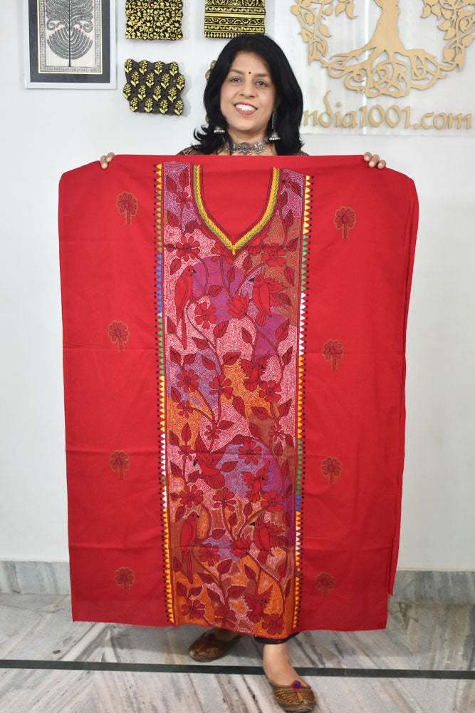 Hand Embroidered Kantha work cotton fabric - (Length 2.8 mtrs )