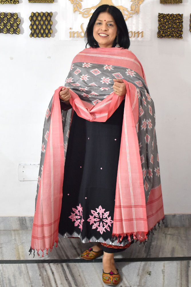 Beautiful Ikkat Patch Work Cotton kurta with Pochampally Ikkat Dupatta & Cotton Bottom - 3 pc set