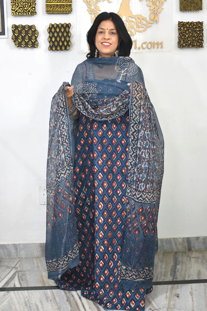 Beautiful Vanaspathi Ajrakh Pure cotton suit with Kota Doria dupatta
