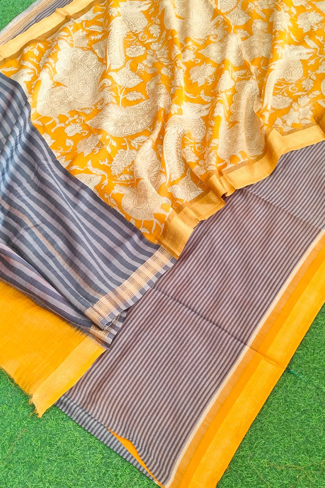 Beautiful Hand Block Printed Maheshwari Kurta with Hand Painted Kalamkari Dupatta & Cotton Bottom