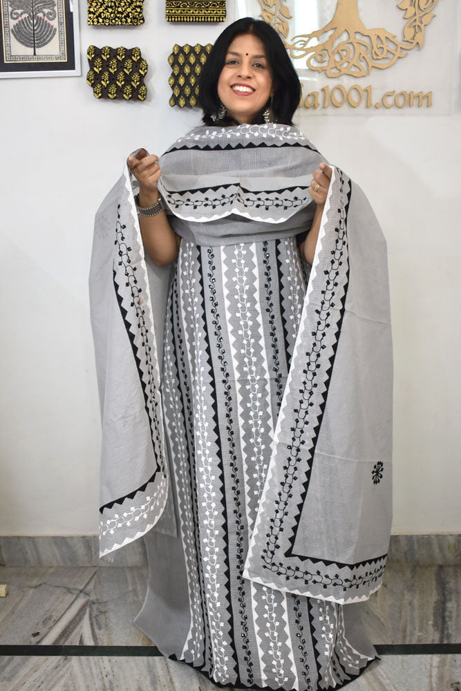 Elegant Kota Kurta & Dupatta set with Hand done Heavy Phool patti work & Cotton Bottom