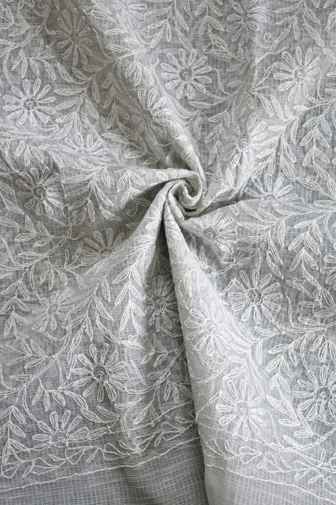 Hand Embroidered Chikankari Tepchi work Kota Doria fabric - (2.8 mtrs )