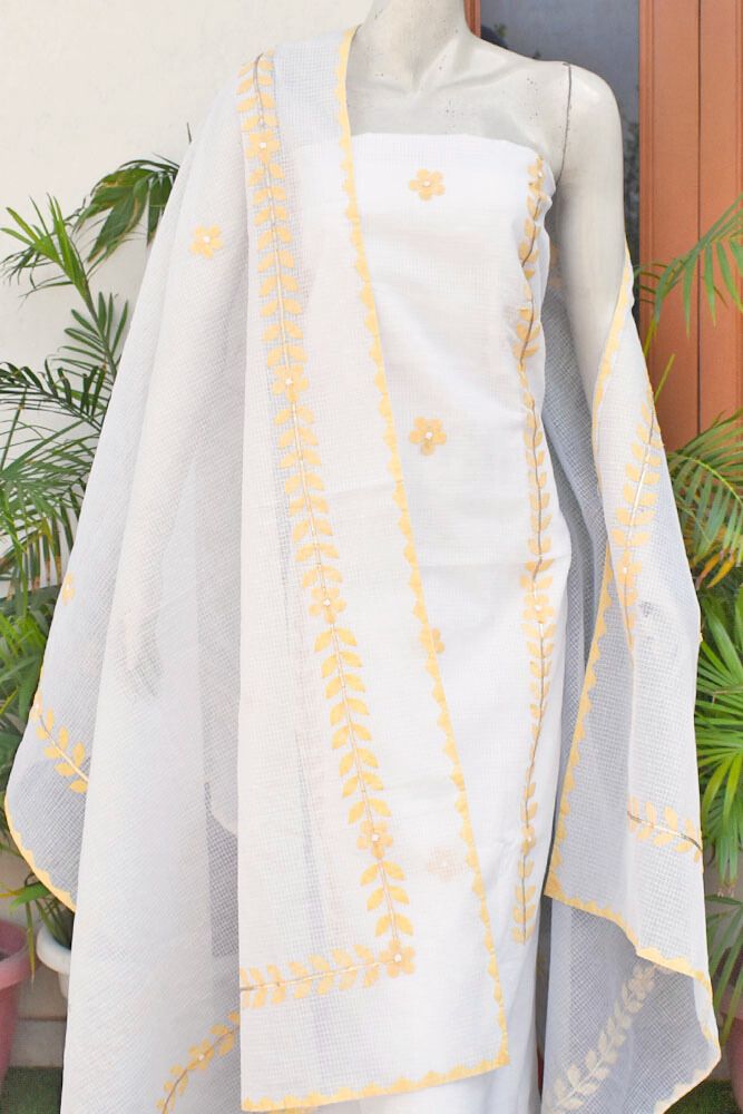 Elegant Kota Unstitched Kurta & Dupatta set with Hand done Phool patti work