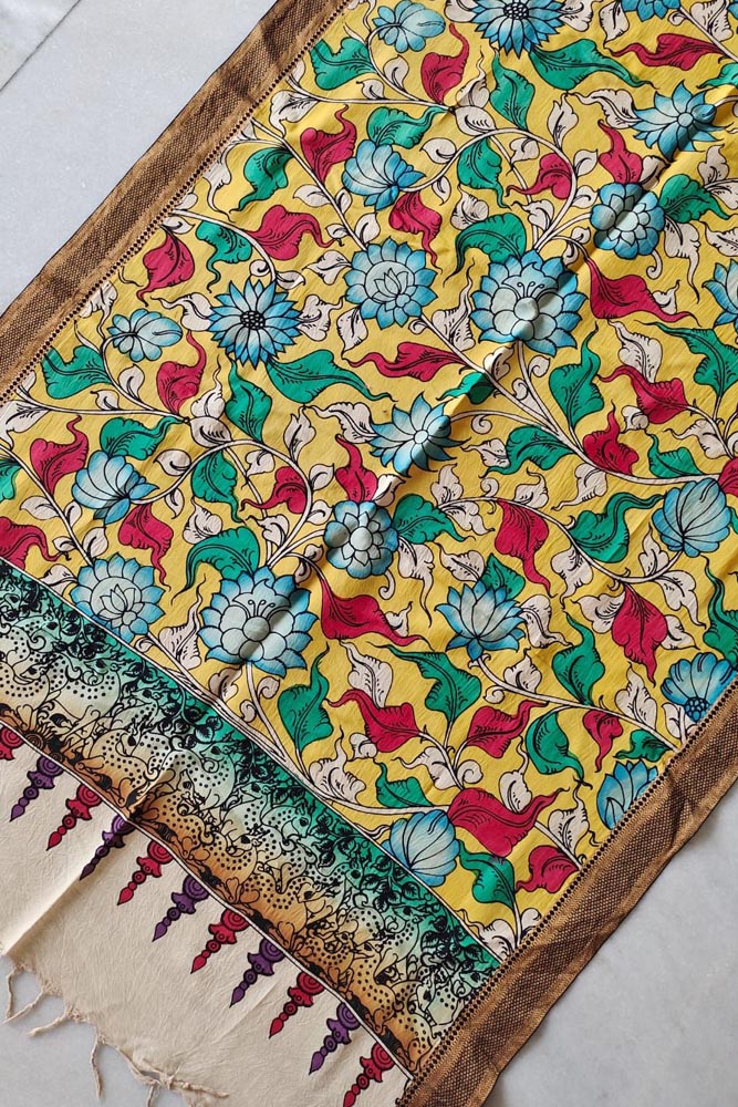 Beautiful Bangalore Cotton Silk Pen Kalamkari Dupatta