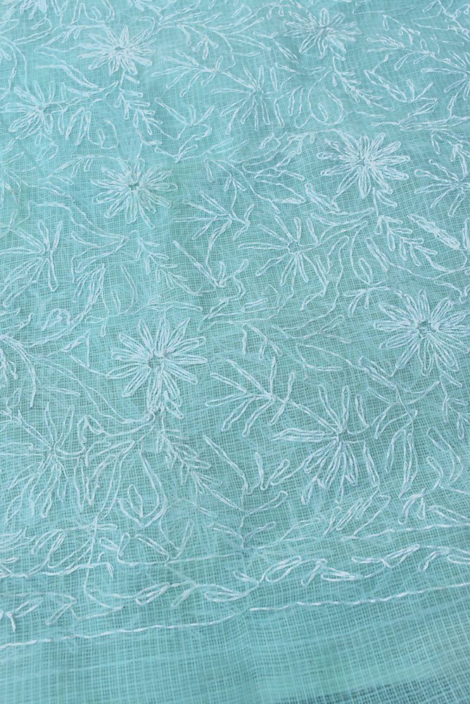 Hand Embroidered Chikankari Tepchi work Kota Doria fabric - (2.7 - 2.8 mtrs )